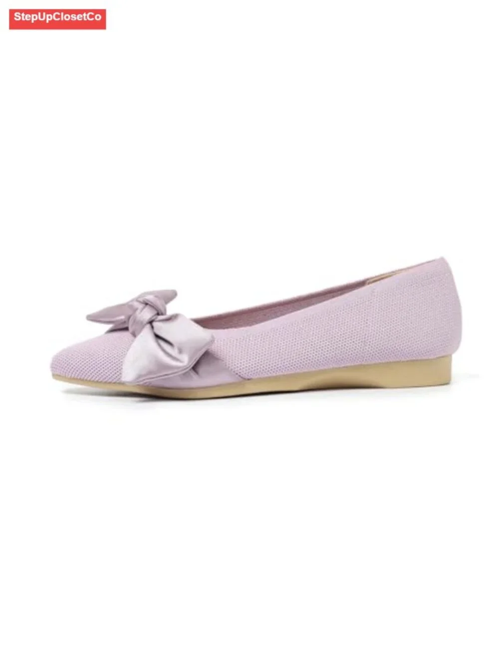 Knit Pointed Toe Mary Jane Ballet Flats with Arch Support - Stretchy Slip-On